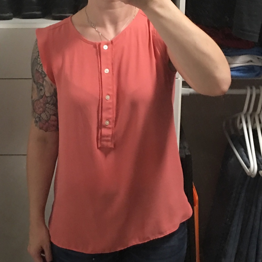 Coral Sleeveless Henley Dressy Tank